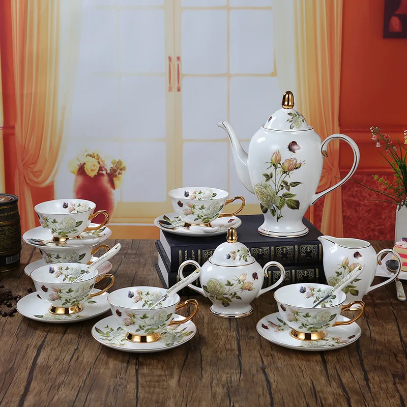 Coffee Tea Jar Set - Bone China Coffee Set Camellia Style