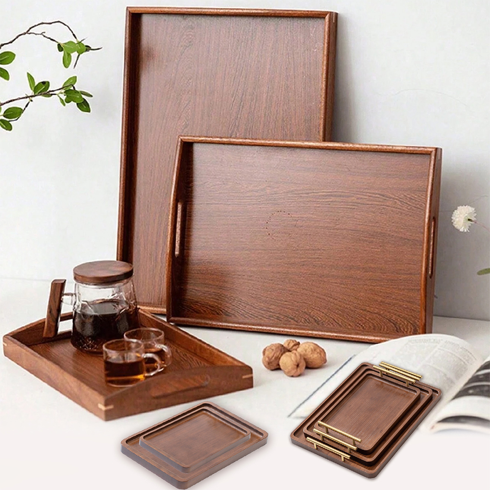 Coffee Tea Stand - Wooden Serving Tray with Handles Bamboo