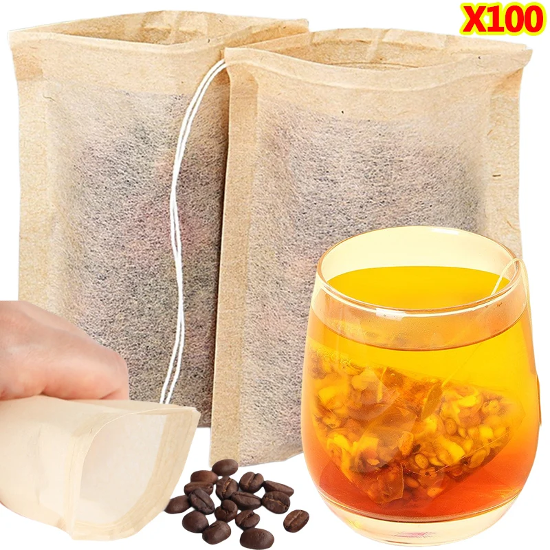 100Pcs Teabags with Drawstring - Coffee Leaves Tea avaliação e preço
