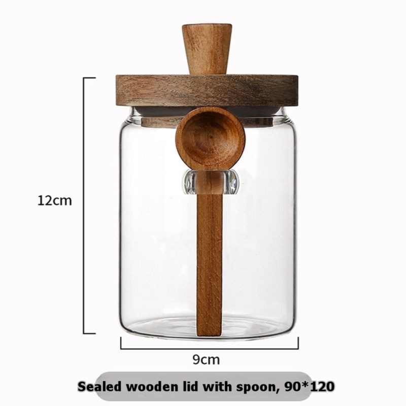 ABJI-Glass Jar With Wooden Lid - Coffee Tea Jar Set avaliação e preço