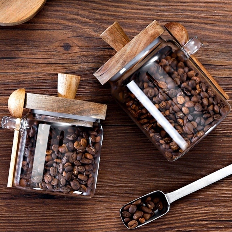 ABJI-Glass Jar With Wooden Lid - Coffee Tea Jar Set avaliação e preço