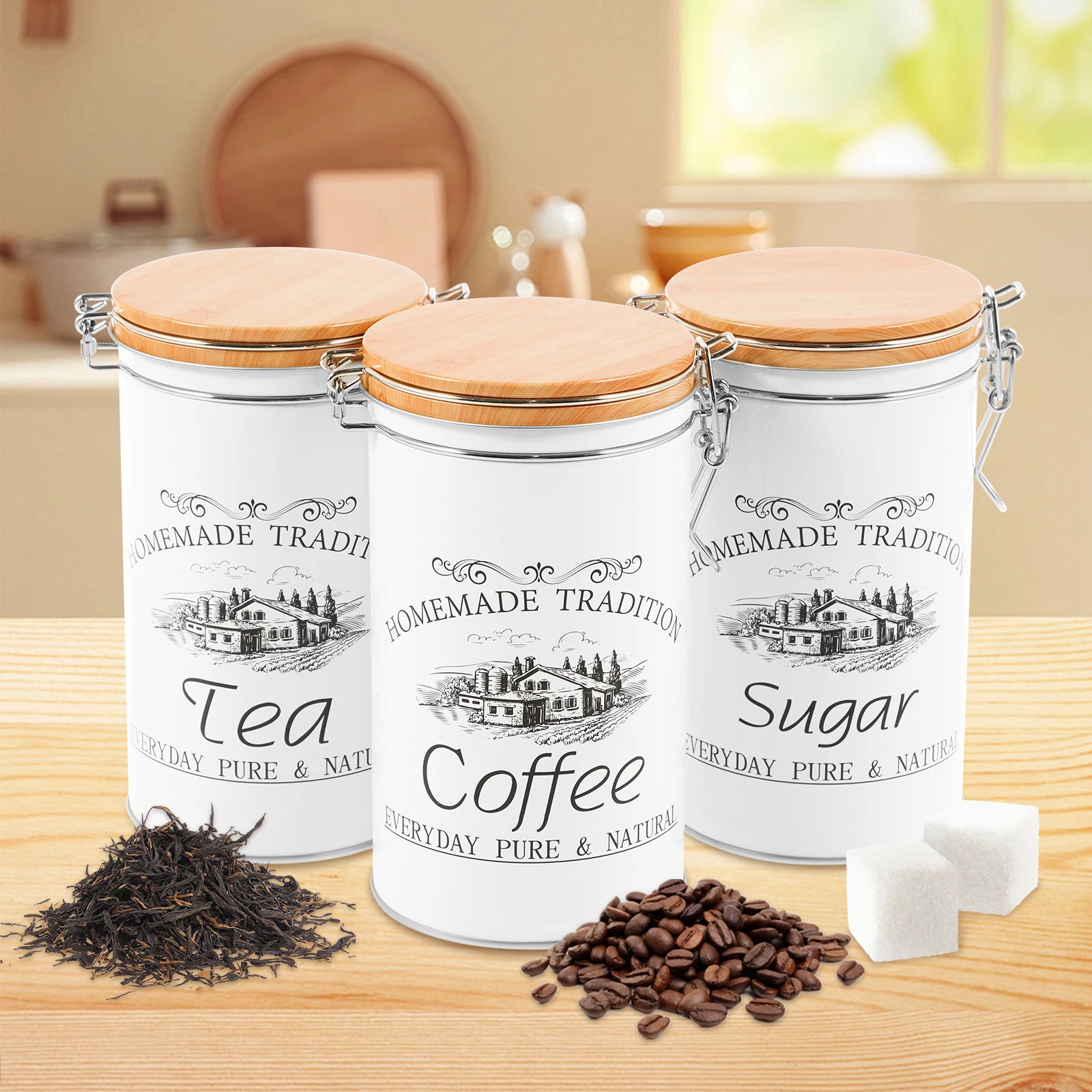 3Pcs/Set Tea Coffee Sugar Cani - Coffee Tea Jar Set avaliação e preço