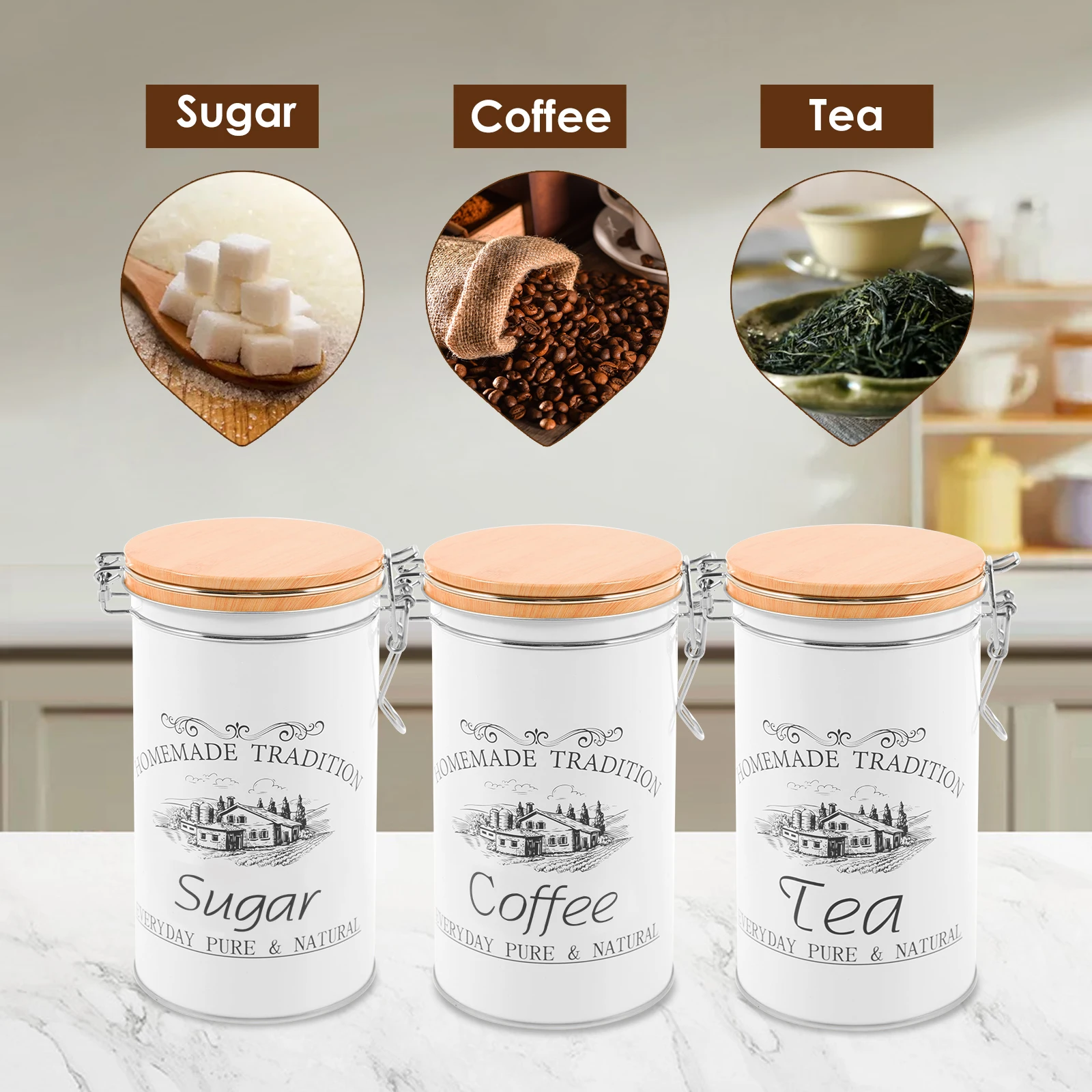 3Pcs/Set Tea Coffee Sugar Cani - Coffee Tea Jar Set avaliação e preço