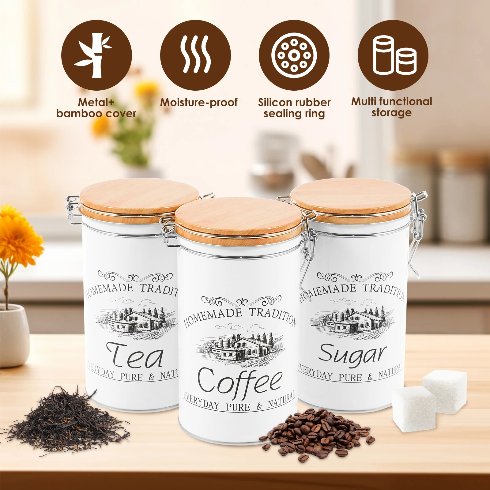 3Pcs/Set Tea Coffee Sugar Cani - Coffee Tea Jar Set avaliação e preço