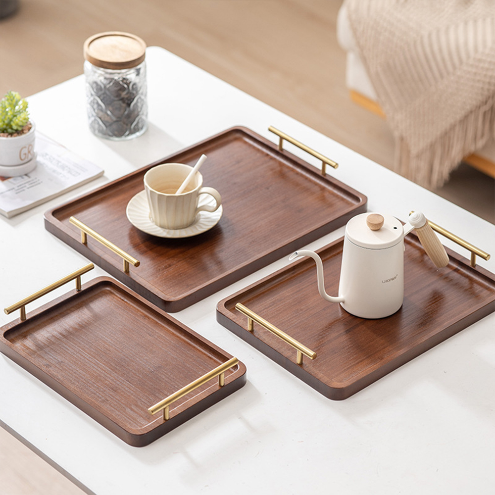Wooden Serving Tray with Handl - Coffee Tea Stand avaliação e preço