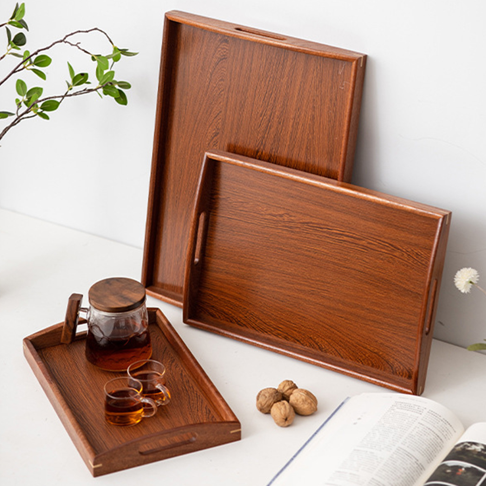 Wooden Serving Tray with Handl - Coffee Tea Stand avaliação e preço